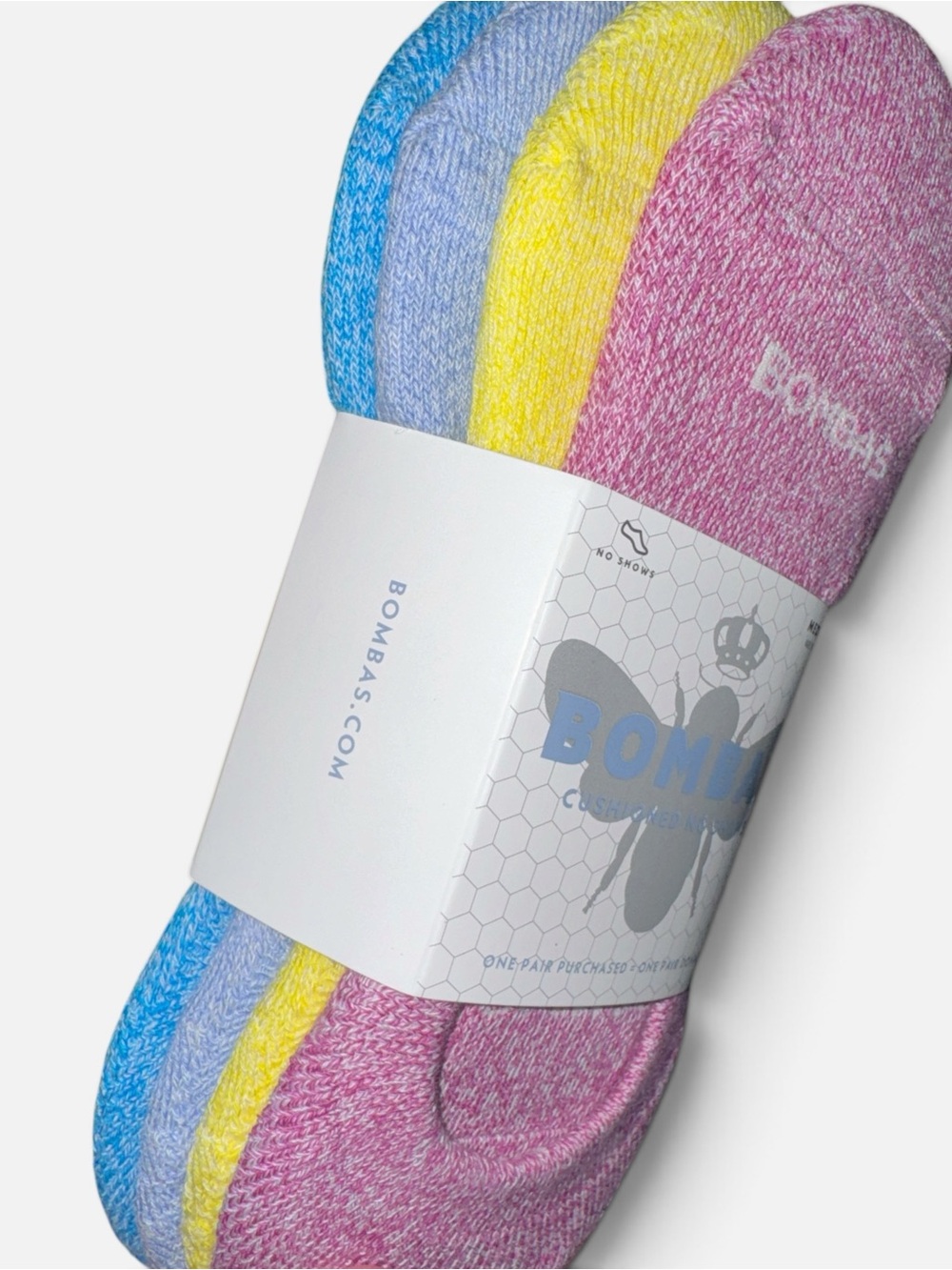 New Unisex Bombas No-Show Sock 4 Pack in Pink, Yellow, Blue